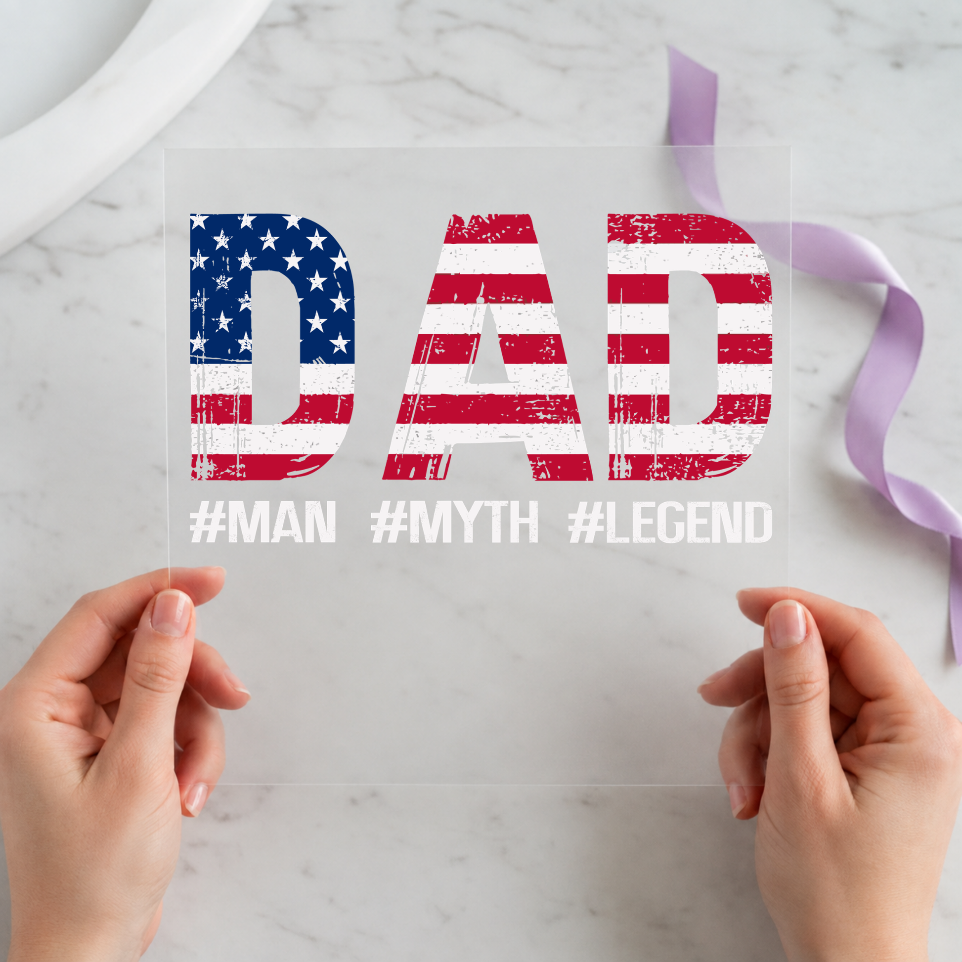 Dad Man Myth Legend American Flag 12 by 12 ready-to-press DTF heat transfer for a dad shirt
