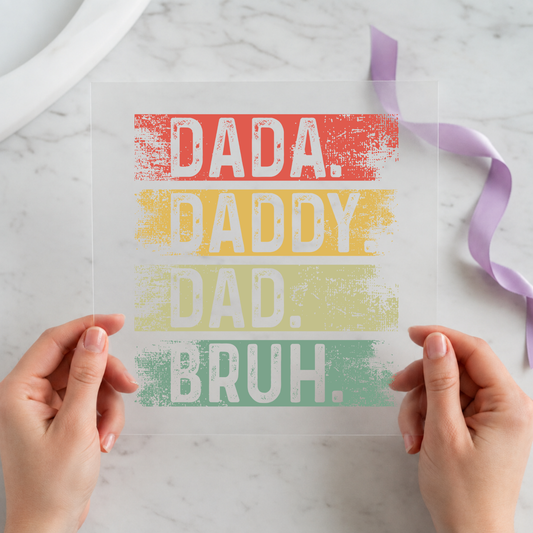 Dada Daddy Dad Bruh individual product photo included in the Dad Humor five-pack DTF transfer bundle