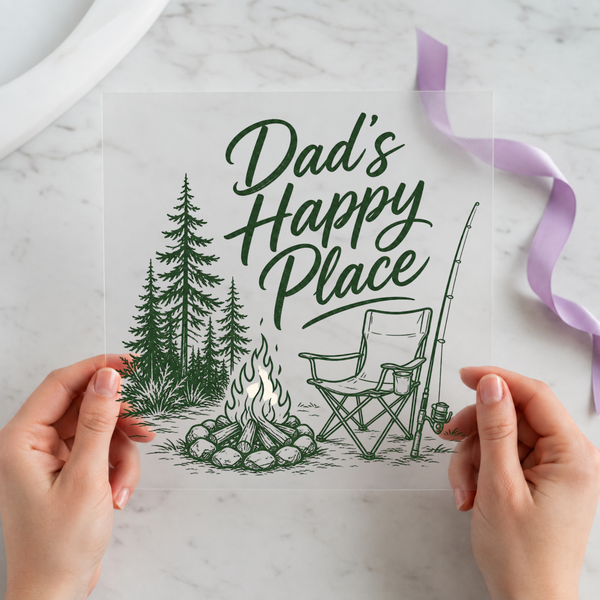 Dad's Happy Place DTF transfer mockup for an everyday Father's Day gift