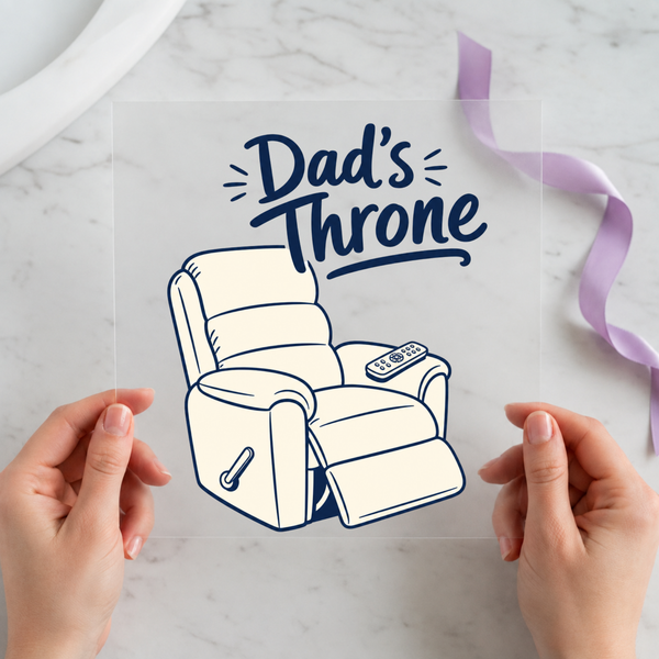 Dad's Throne DTF transfer mockup with recliner design for a funny Father's Day gift