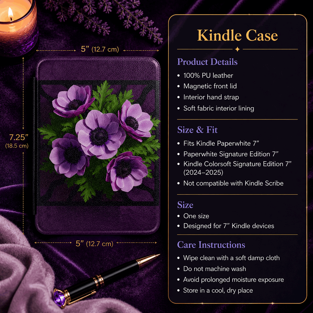 Purple Anemone Kindle Case | Floral Book Lover Cover