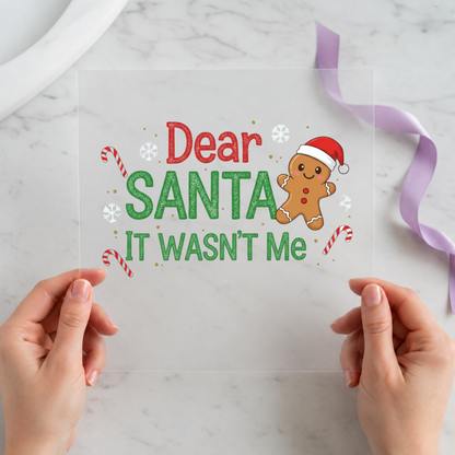 Dear Santa It Wasn't Me individual product photo included in the Christmas Volume 1 five-pack DTF transfer bundle