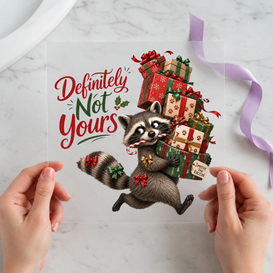 Definitely Not Yours funny raccoon Christmas DTF transfer design