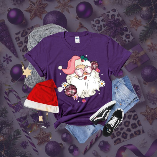 Disco Santa" Gildan T-Shirt - Purple & Black (S - 3XL) - Marie Gems