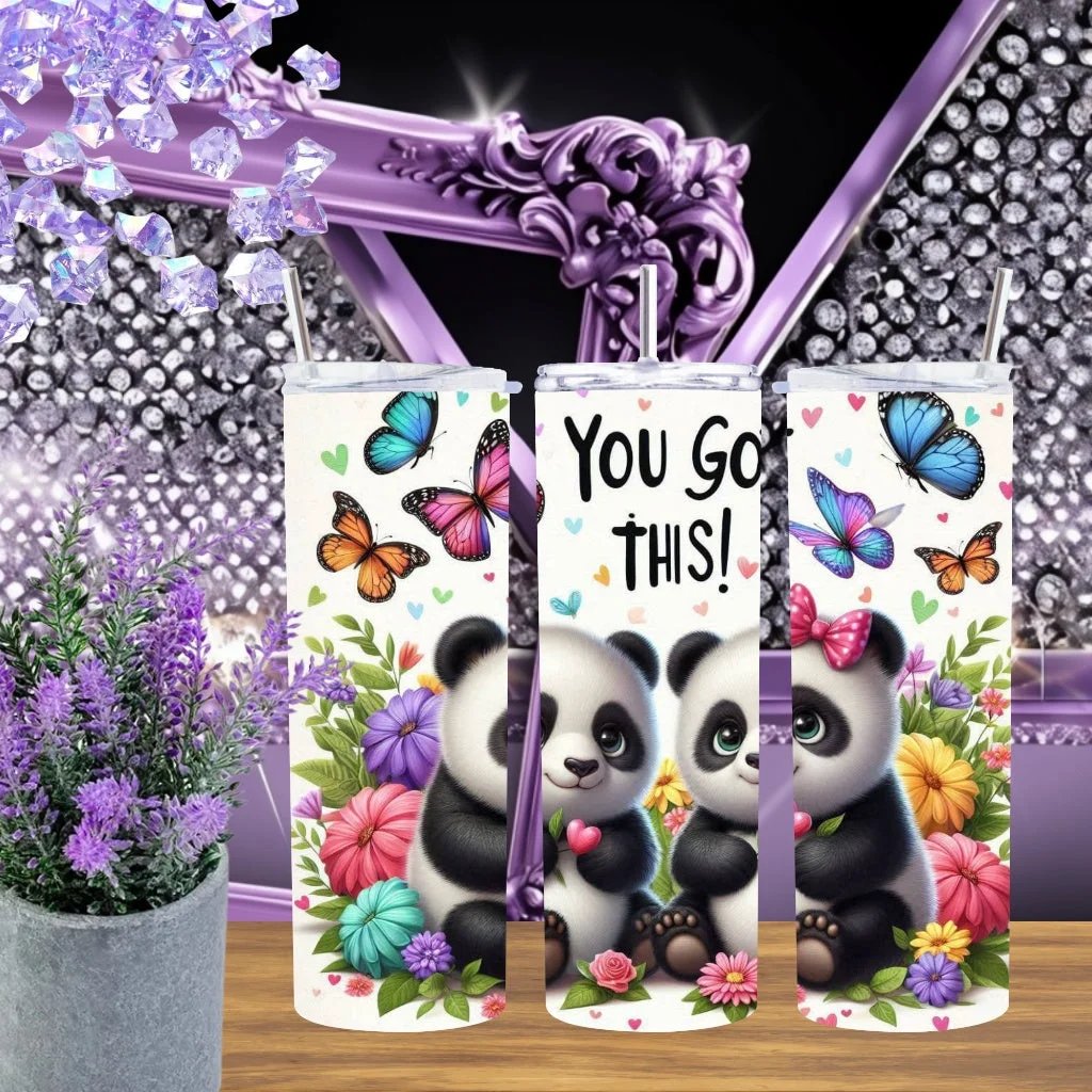 You Go This Panda 20oz Tumbler Butterfly Stainless Steel Cup Motivational Gift for Panda Lovers Handmade Drinkware by Marie Gems