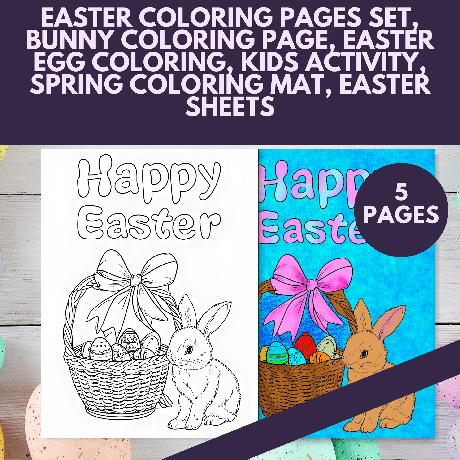 Easter Coloring Pages Set, Bunny Coloring Page, Easter Egg Coloring, Kids Activity, Spring Coloring Mat, Easter Sheets - Marie Gems