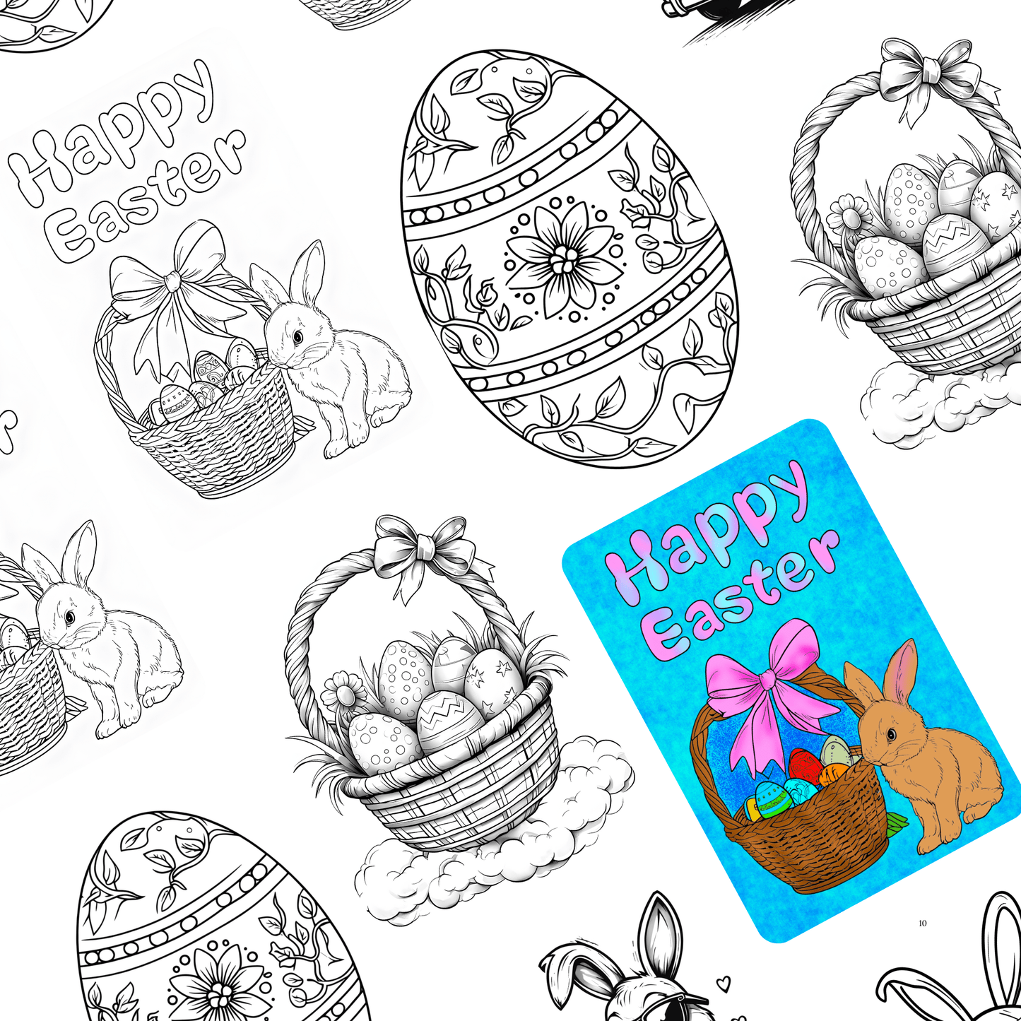 Easter Coloring Pages Set, Bunny Coloring Page, Easter Egg Coloring, Kids Activity, Spring Coloring Mat, Easter Sheets - Marie Gems