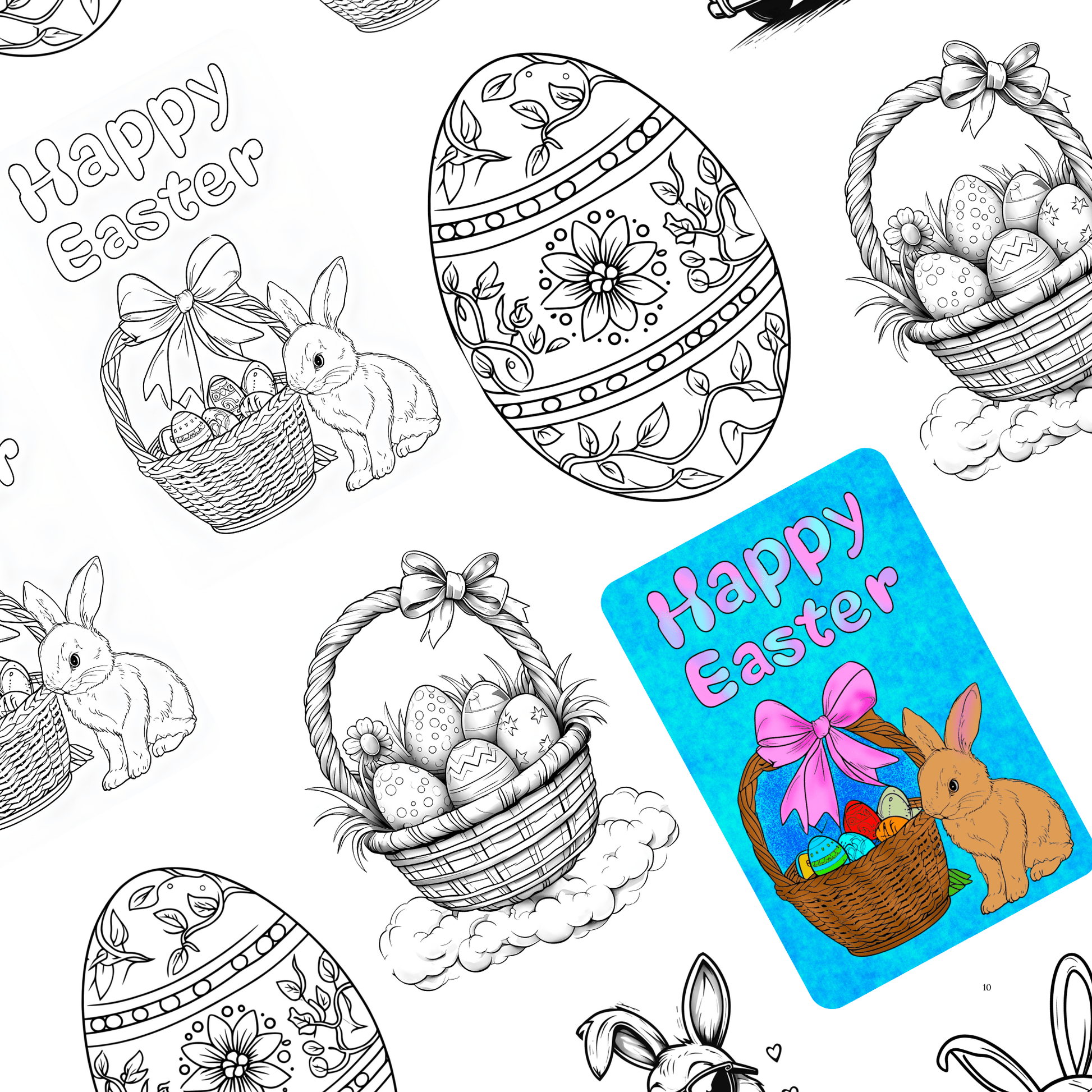 Easter Coloring Pages Set, Bunny Coloring Page, Easter Egg Coloring, Kids Activity, Spring Coloring Mat, Easter Sheets - Marie Gems