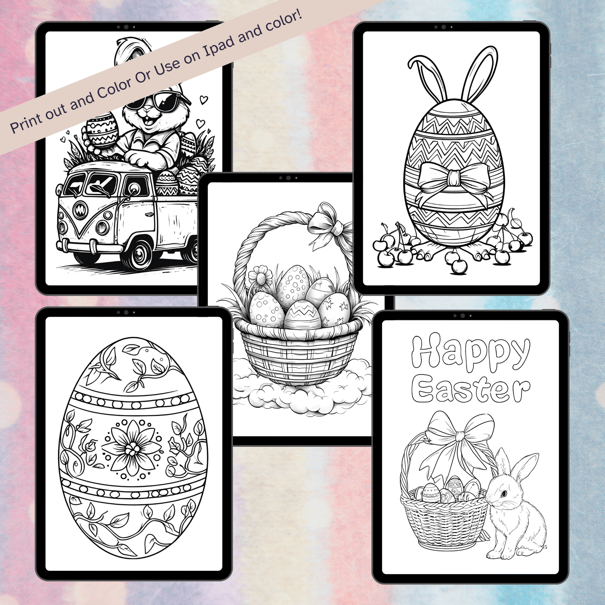 Easter Coloring Pages Set, Bunny Coloring Page, Easter Egg Coloring, Kids Activity, Spring Coloring Mat, Easter Sheets - Marie Gems