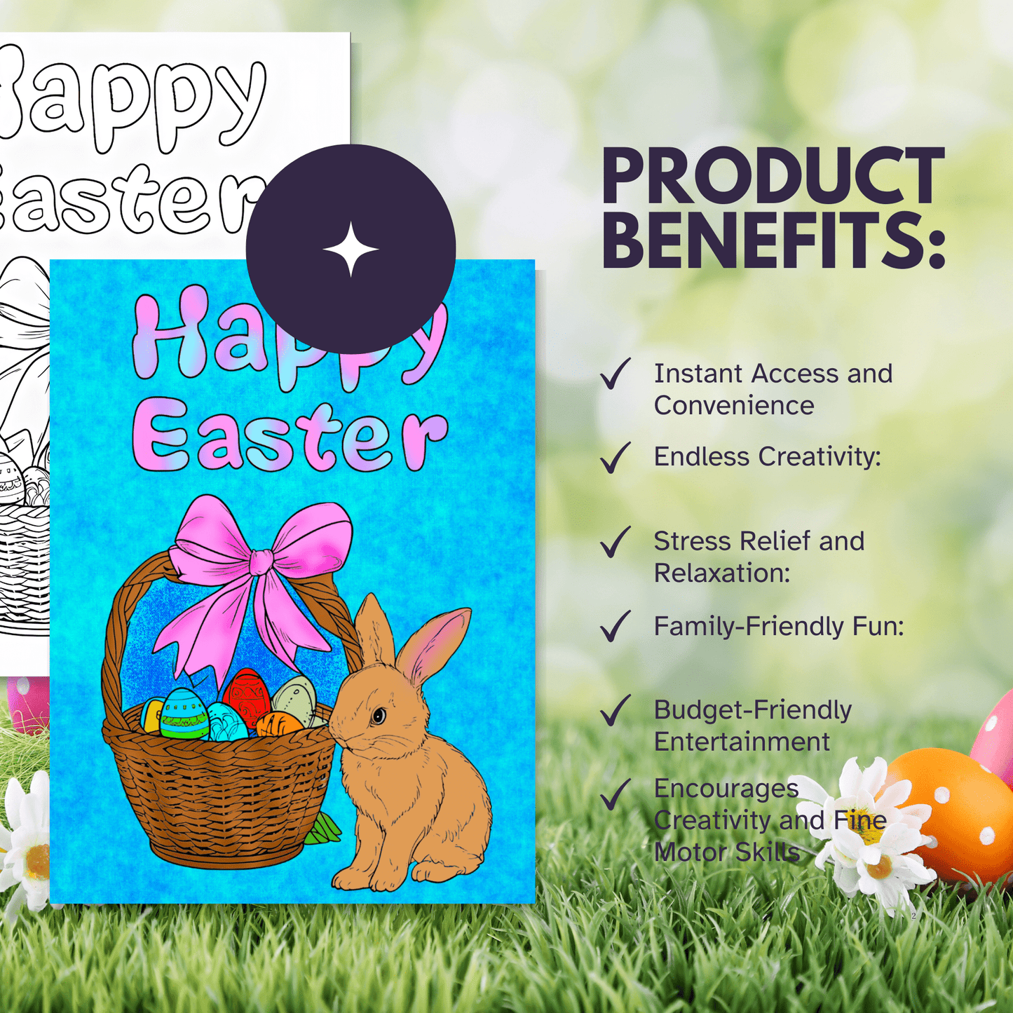 Easter Coloring Pages Set, Bunny Coloring Page, Easter Egg Coloring, Kids Activity, Spring Coloring Mat, Easter Sheets - Marie Gems