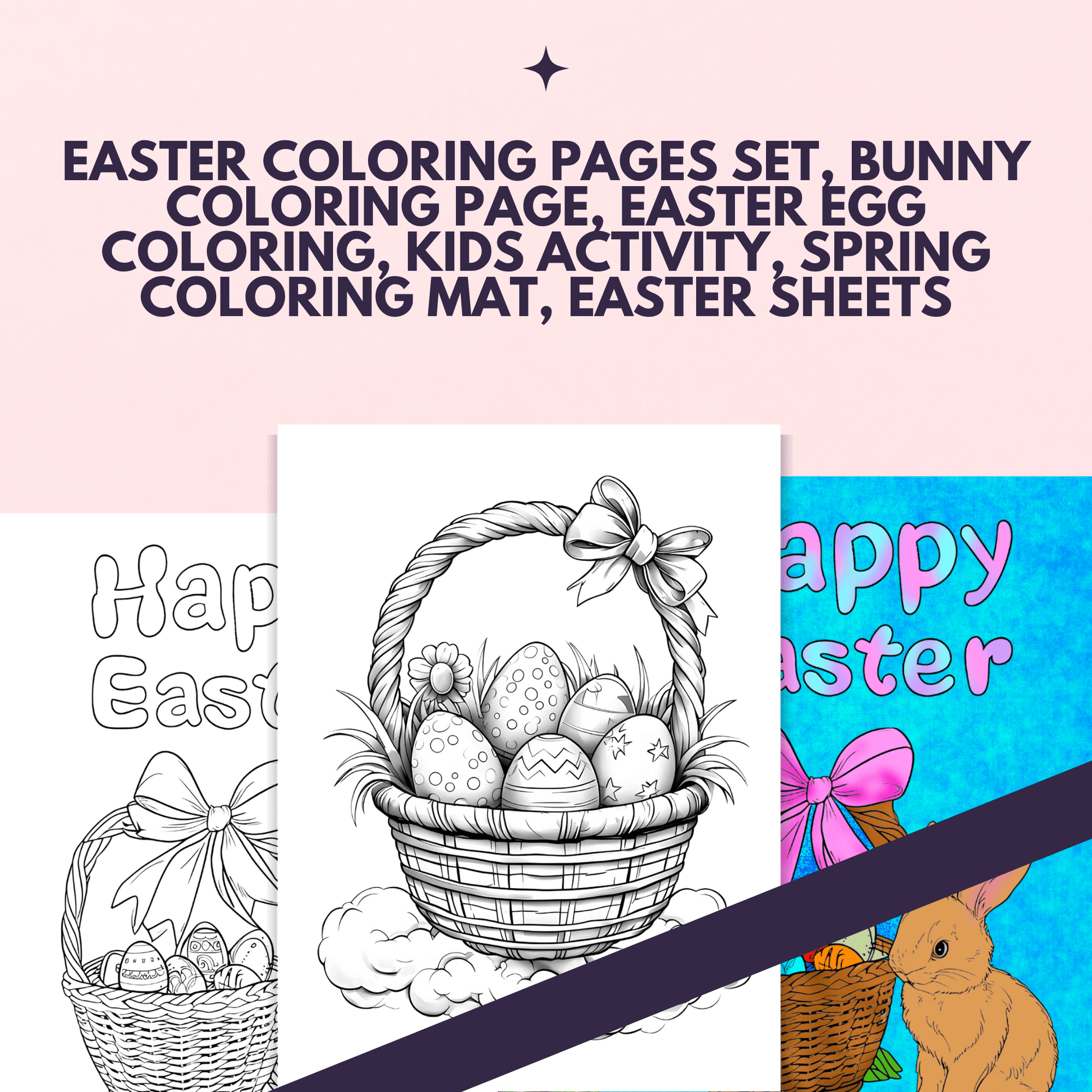 Easter Coloring Pages Set, Bunny Coloring Page, Easter Egg Coloring, Kids Activity, Spring Coloring Mat, Easter Sheets - Marie Gems
