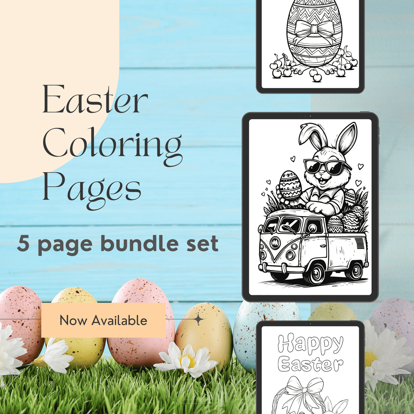 Easter Coloring Pages Set, Bunny Coloring Page, Easter Egg Coloring, Kids Activity, Spring Coloring Mat, Easter Sheets - Marie Gems