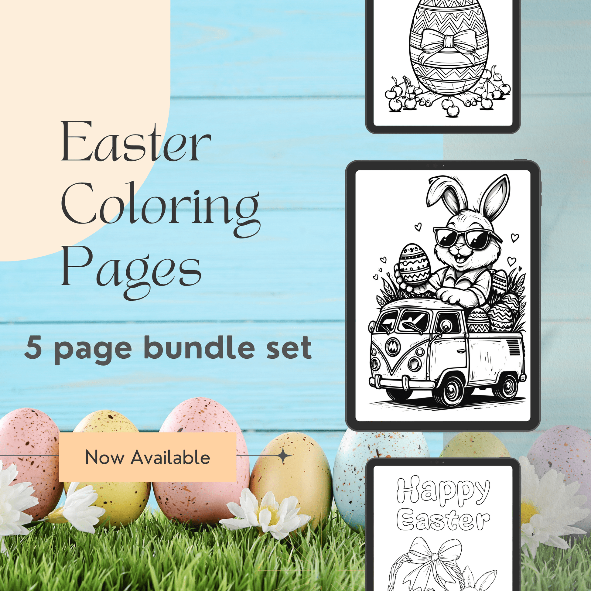 Easter Coloring Pages Set, Bunny Coloring Page, Easter Egg Coloring, Kids Activity, Spring Coloring Mat, Easter Sheets - Marie Gems