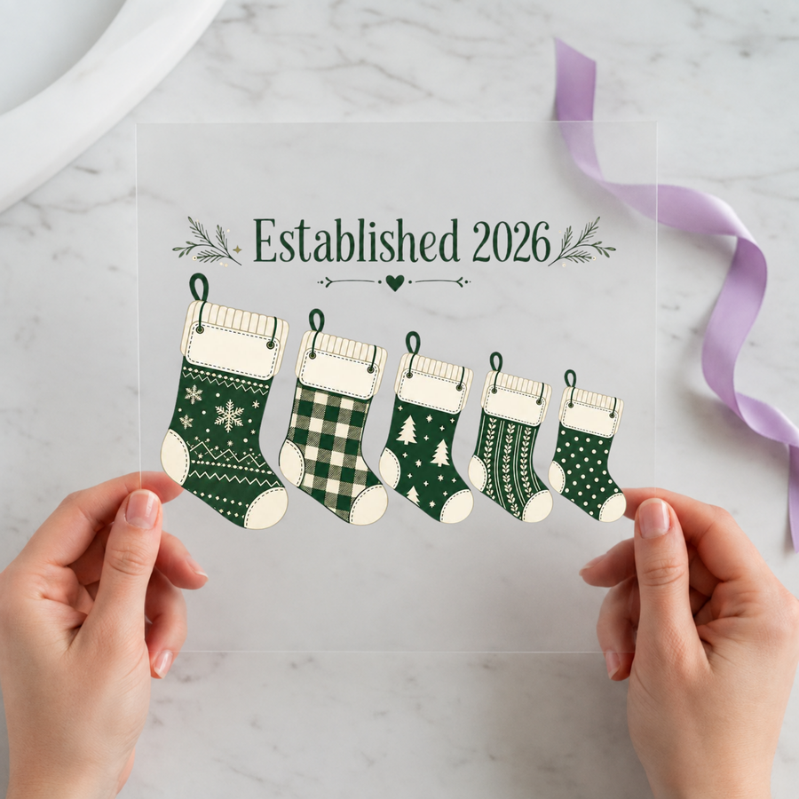 Established 2026 Stockings Christmas DTF transfer design
