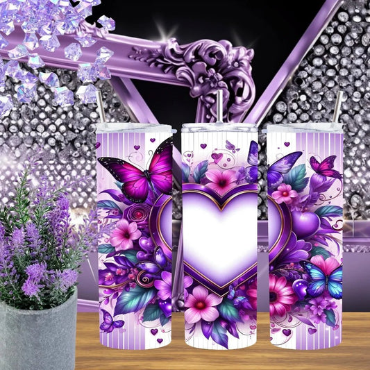 Purple Butterfly 20oz Tumbler Floral Heart Stainless Steel Handmade Lavender Aesthetic Romantic Gift For Her by Marie Gems