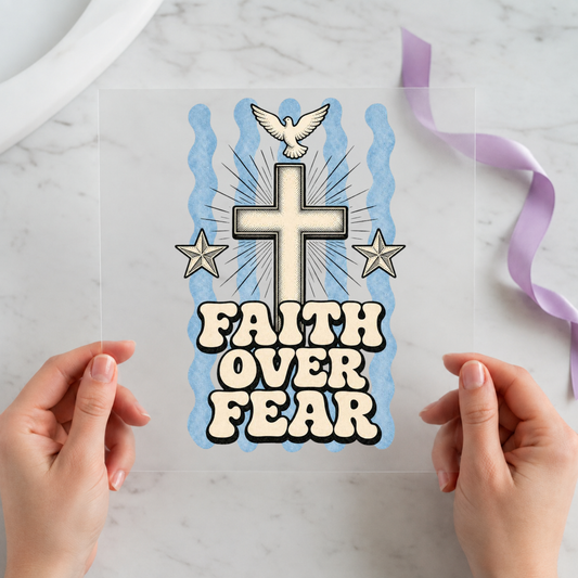 Faith Over Fear Cross individual product photo included in the Christian Faith five-pack DTF transfer bundle