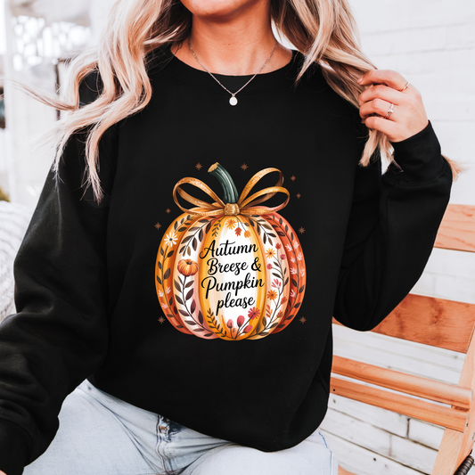 Autumn Breeze & Pumpkin Please Sweatshirt, Vintage Style Fall Sweater, Pumpkin Season Jumper, Pumpkin Spice Sweatshirt, Fall Harvest Festival Jumper