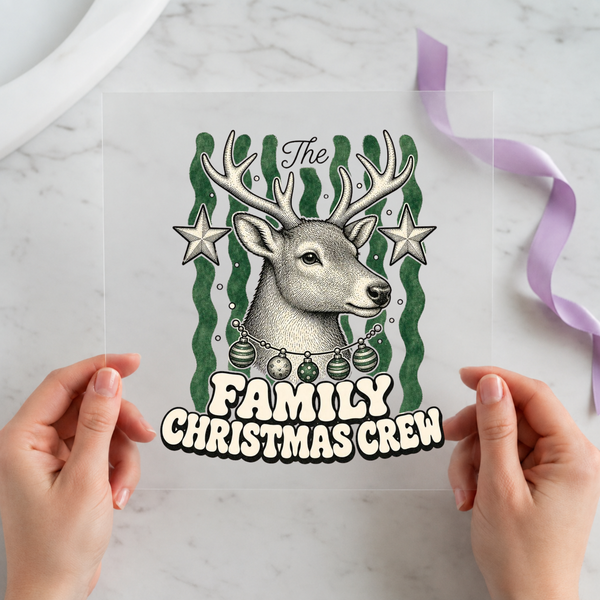 Family Christmas Crew Reindeer individual product photo included in the Retro Christmas five-pack DTF transfer bundle