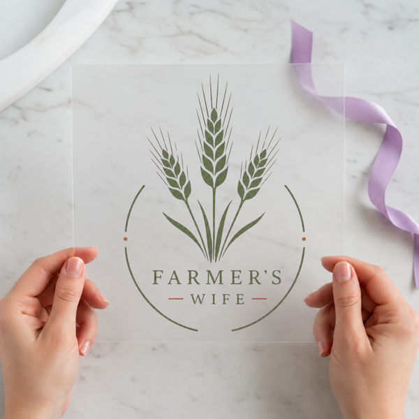 Farmer's Wife DTF transfer mockup with wheat stalk design for a farm life gift
