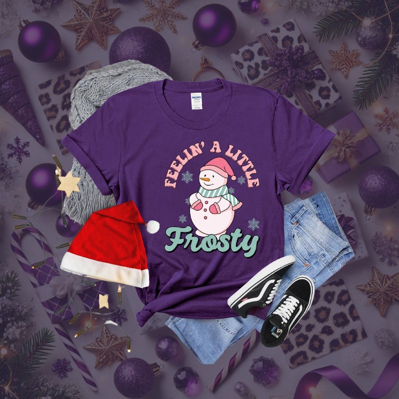 Feelin' a Little Frosty Snowman Gildan T-Shirt - Purple & Black (S - 3XL) - Marie Gems