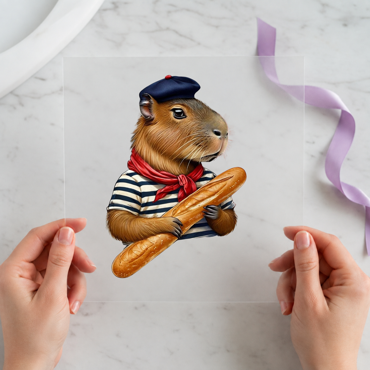 French Capybara With Current individual product photo included in the Funny Capybara Volume 1 five-pack DTF transfer bundle