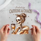 Fueled by Caffeine and Chaos individual product photo included in the Spooky Books & Coffee Volume 3 five-pack DTF transfer bundle