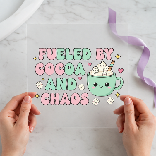 Fueled by Cocoa and Chaos individual product photo included in the Christmas Curated Mix 8 five-pack DTF transfer bundle