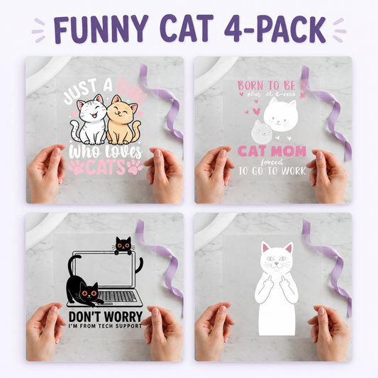 Funny Cat four-pack 12x12 ready-to-press DTF transfer bundle collage