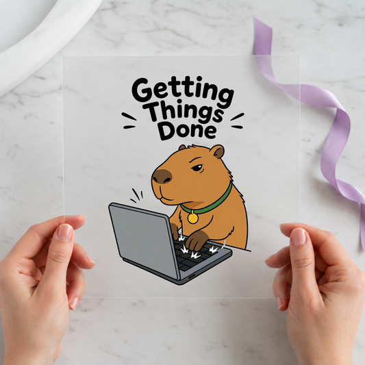 Getting Things Done Current individual product photo included in the Funny Capybara Volume 2 five-pack DTF transfer bundle