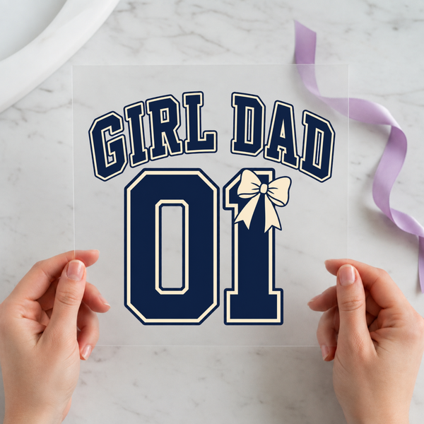 Girl Dad 01 DTF transfer mockup with varsity jersey design for a Father's Day gift