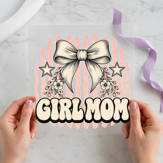 Girl Mom Floral Bow individual product photo included in the Retro Mom Life five-pack DTF transfer bundle