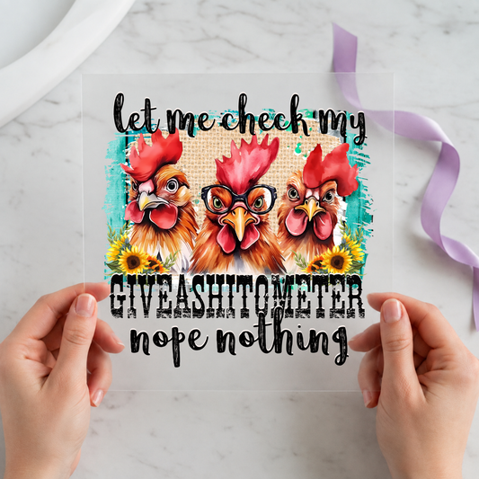 Give-a-Shit-O-Meter Chicken individual product photo included in the Farm Animal Humor five-pack DTF transfer bundle