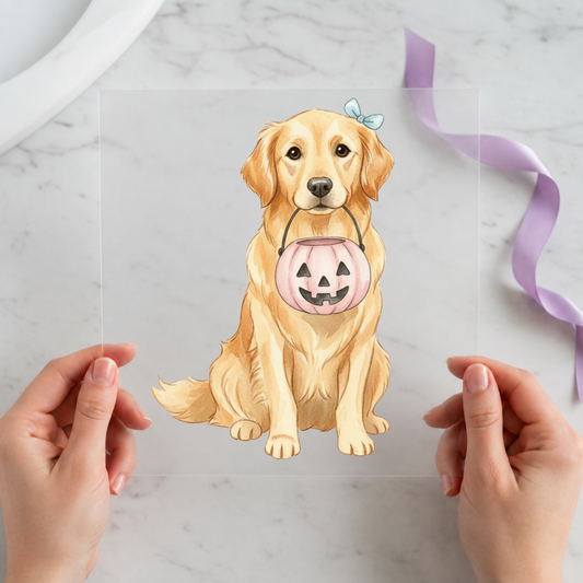 Golden Retriever Halloween Dog individual product photo included in the Halloween Pet Volume 2 five-pack DTF transfer bundle