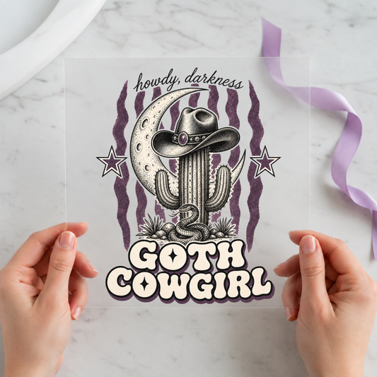 Goth Cowgirl Moon Cactus individual product photo included in the Vintage Western Cowgirl five-pack DTF transfer bundle
