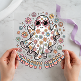 Groovy Ghoul Floral Ghost individual product photo included in the Halloween Volume 14 five-pack DTF transfer bundle