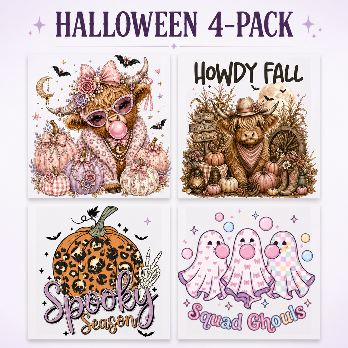 Halloween four-pack 12x12 ready-to-press DTF transfer bundle collage