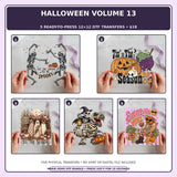 Halloween Volume 13 five-pack 12x12 ready-to-press DTF transfer bundle collage showing all five included designs