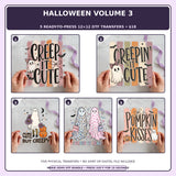 Halloween Volume 3 five-pack 12x12 ready-to-press DTF transfer bundle collage showing all five included designs
