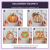 Halloween Volume 6 five-pack 12x12 ready-to-press DTF transfer bundle collage showing all five included designs