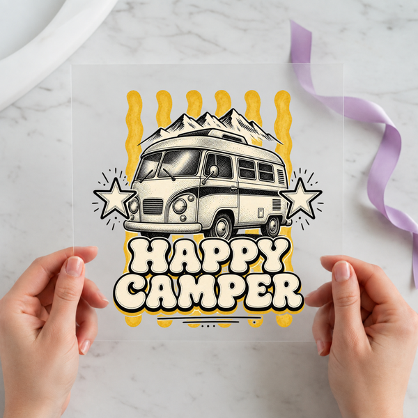 Happy Camper Retro Van individual product photo included in the Camping Adventure five-pack DTF transfer bundle
