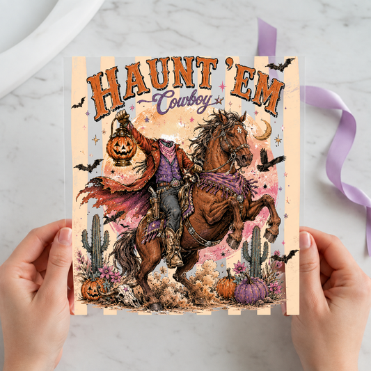 Haunt 'Em Cowboy individual product photo included in the Spooky Country Animal Volume 2 five-pack DTF transfer bundle