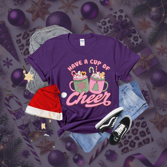 Have a Cup of Cheer Gildan T-Shirt - Purple & Black (S - 3XL) - Marie Gems