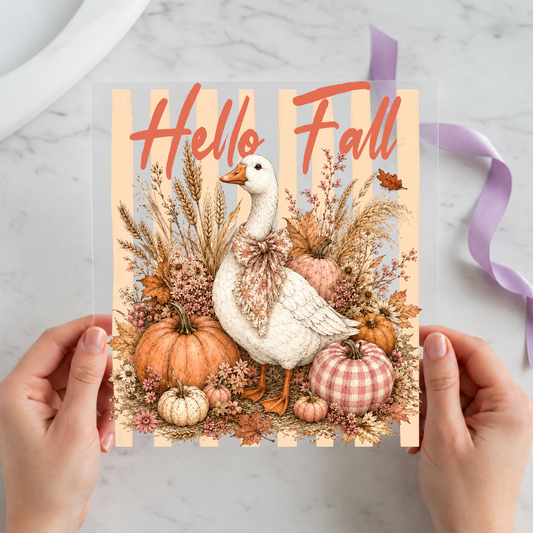 Hello Fall Goose individual product photo included in the Halloween Volume 10 five-pack DTF transfer bundle