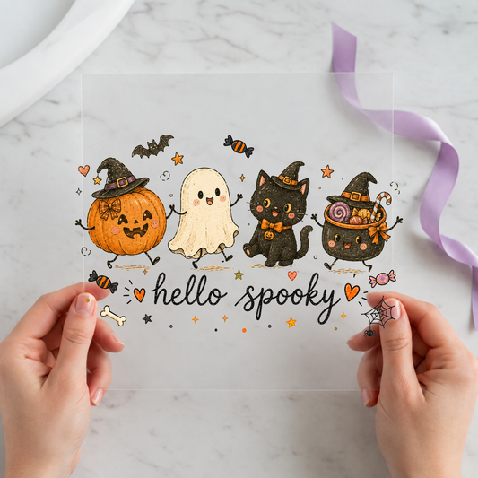 Hello Spooky Halloween Crew individual product photo included in the Halloween Volume 5 five-pack DTF transfer bundle