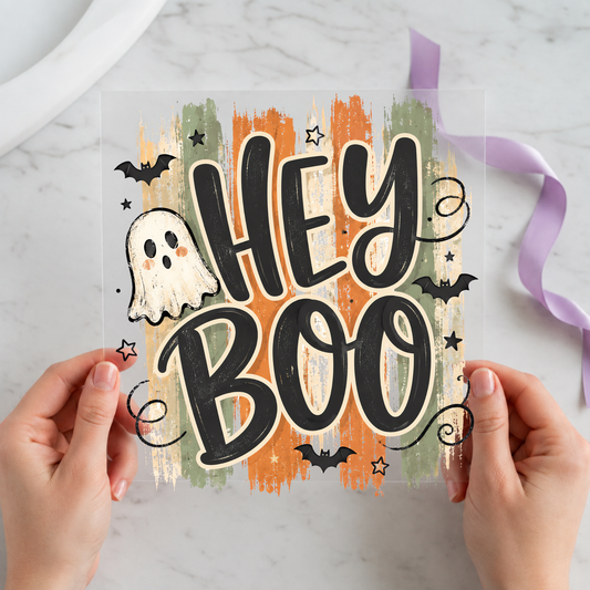 Hey Boo Halloween Ghost individual product photo included in the Halloween Volume 5 five-pack DTF transfer bundle