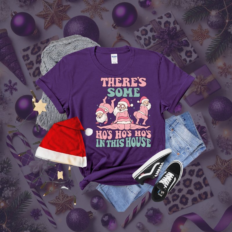 Ho Ho Ho's in this House" Gildan T-Shirt - Purple & Black (S - 3XL) - Marie Gems