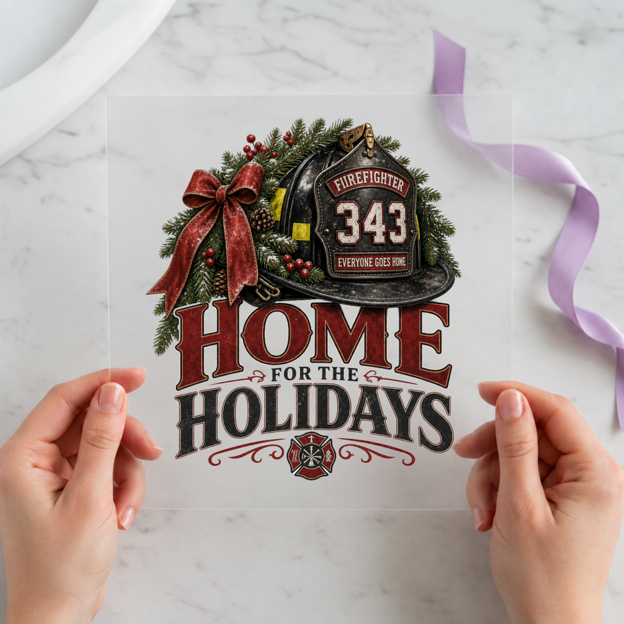 Home for the Holidays Firefighter Christmas DTF transfer design