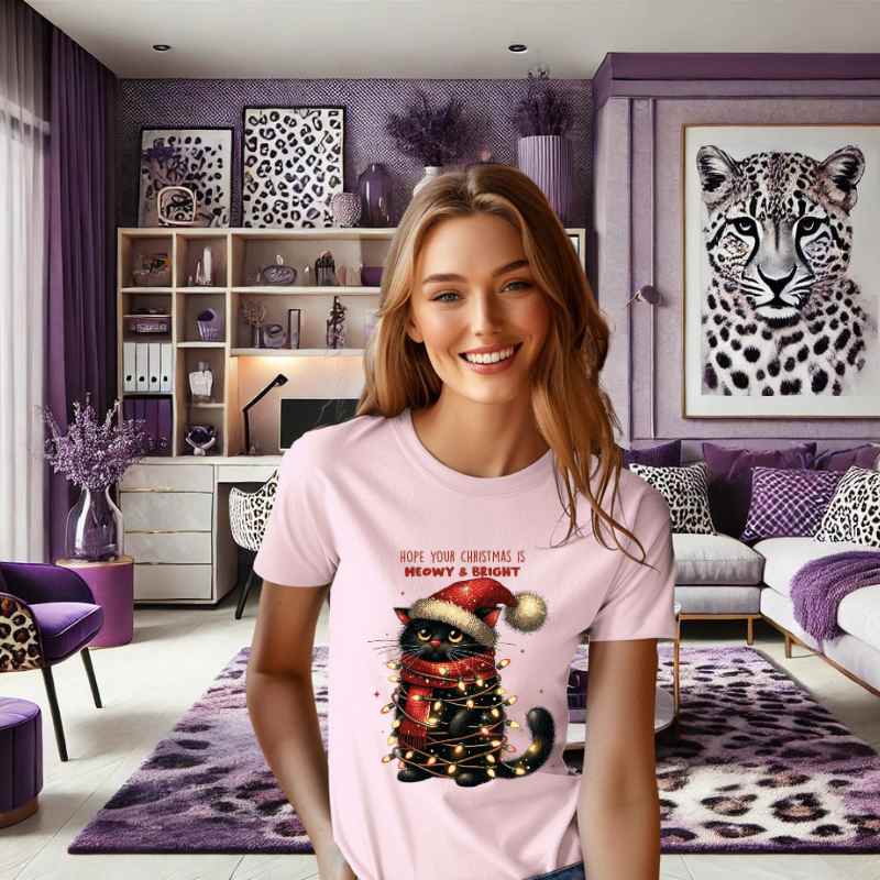 Hope Your Christmas is Meowy and Bright Cat T-Shirt - Marie Gems