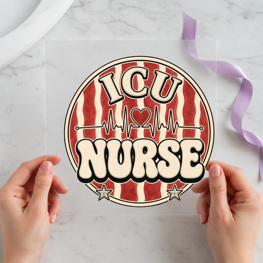 ICU Nurse Heartbeat Badge individual product photo included in the Nurse Life five-pack DTF transfer bundle
