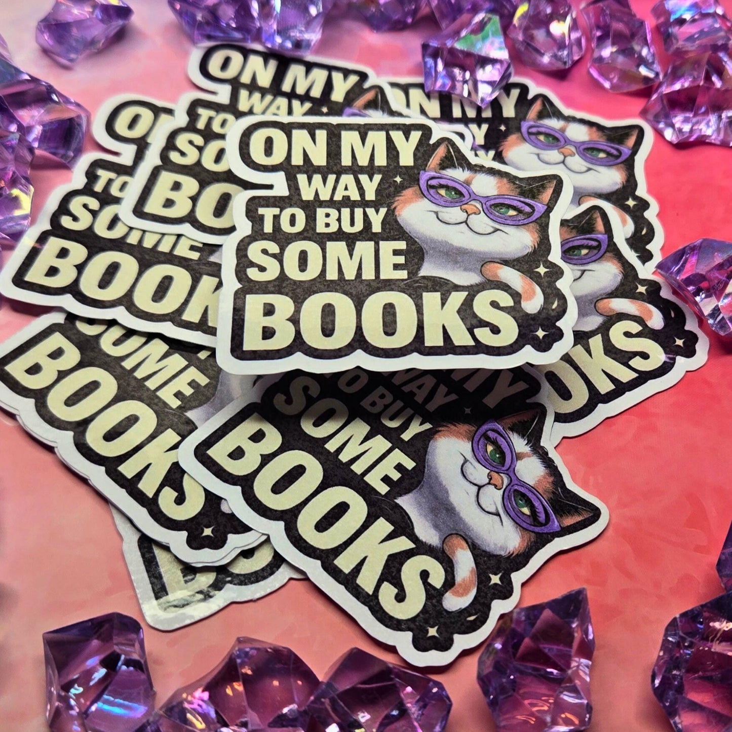 Book Lover Cat Sticker: Calico Kitten with Glasses - Laptop Decal